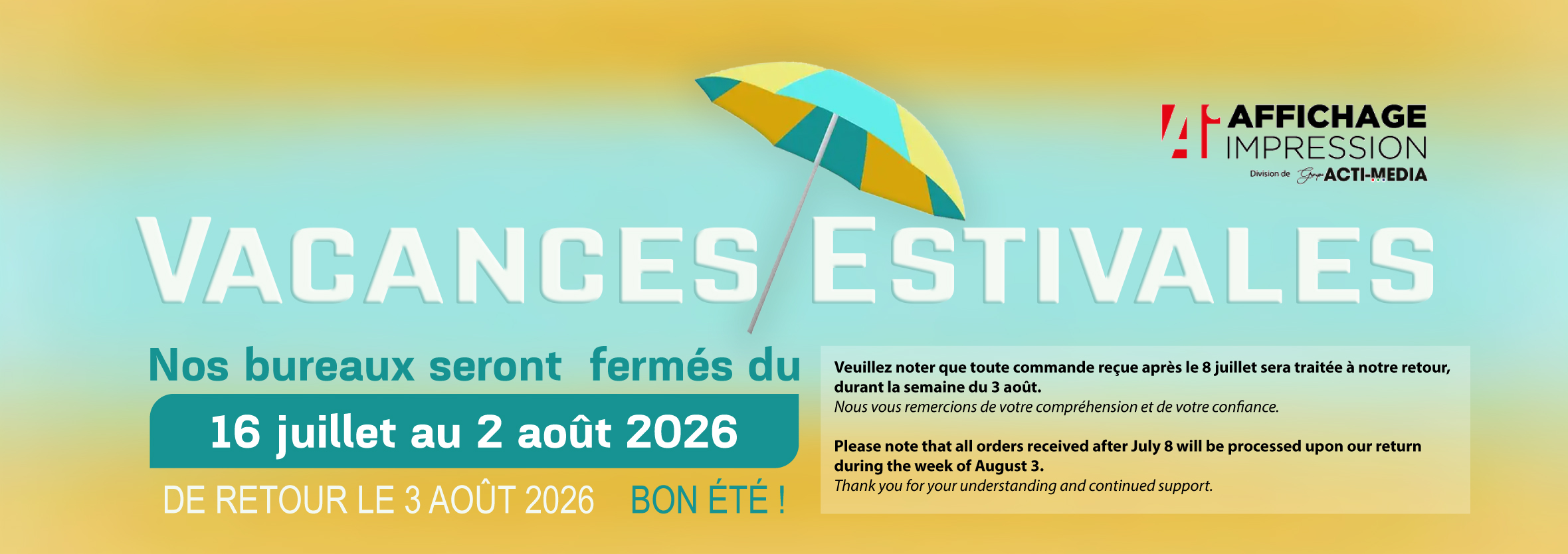 Vacances estivales 2026