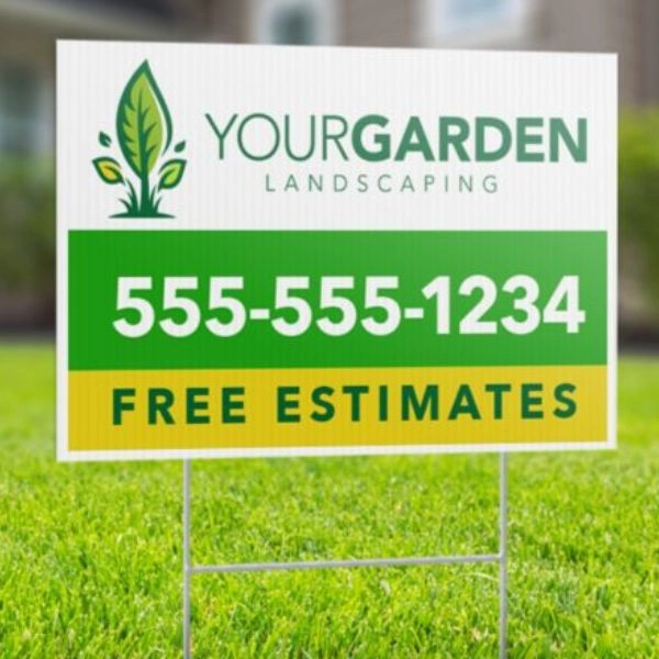 Weather-resistant coroplast sign with reinforced H-stand, ensuring stability in windy conditions and extended use outdoors.