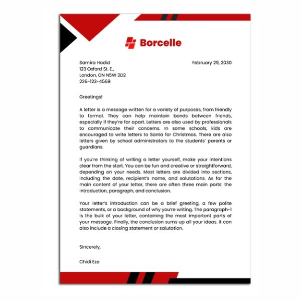 Letterhead printed on premium recycled paper, combining sustainability with professionalism.