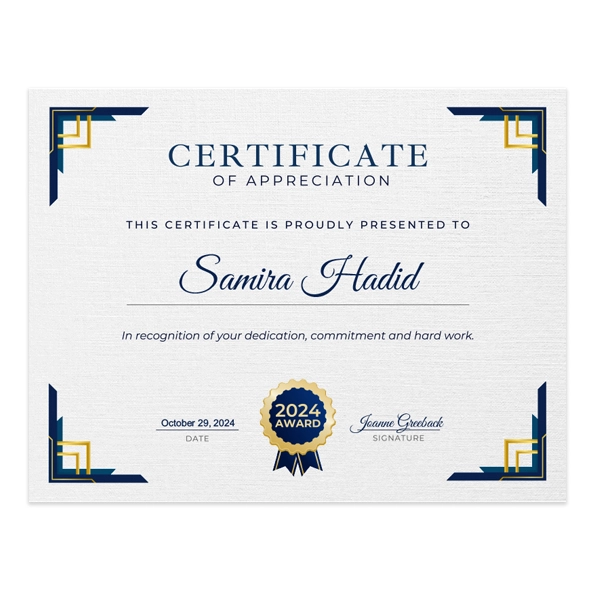 Customized Certificates Customizable certificate for training completion, featuring blank spaces for event name, dates, and participant details."