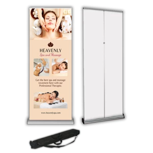 Premium pull-up banner featuring your custom artwork or promotional message, designed to make a statement at trade shows.
