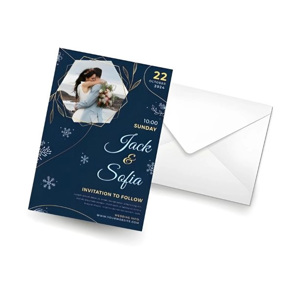 One-of-a-kind specialty flat invitation featuring hand-drawn illustrations, ideal for artistic or themed events.