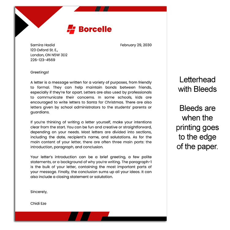 Custom full-color letterhead with logo placement and branding elements