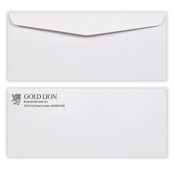 Custom-printed #10 envelopes with clear, high-resolution text and graphics