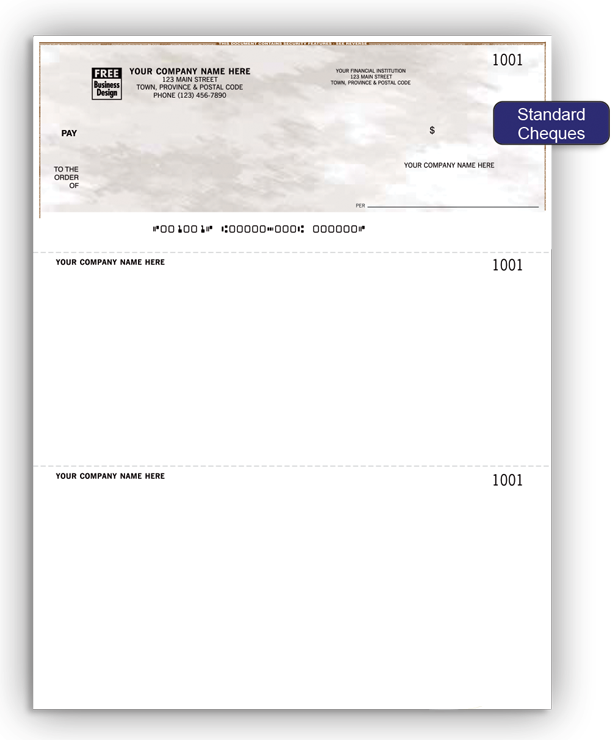 Pre-printed laser cheques designed for use with QuickBooks and Quicken accounting systems