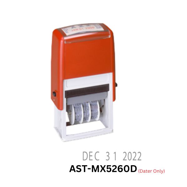 Stock plastic self-inking daters, reliable and convenient for date stamping tasks, featuring durable plastic construction and
