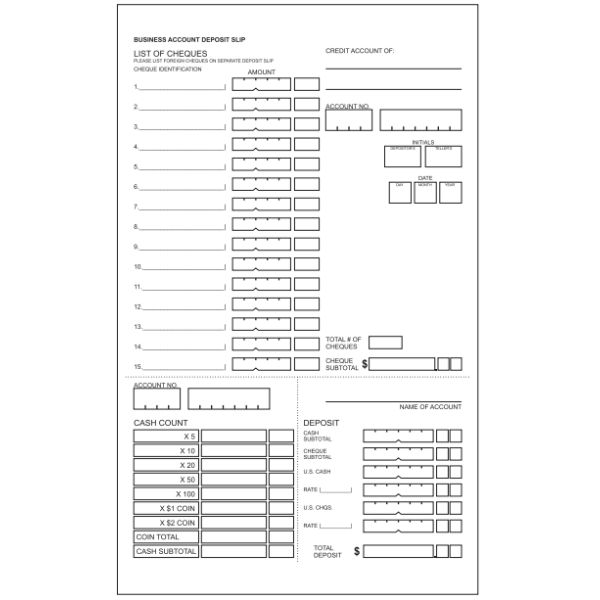 Bank deposit book for accurate record-keeping of deposits, featuring numbered pages and clear fields for detailed entries.