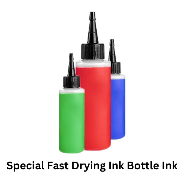 Special fast-drying ink bottle, formulated for quick absorption and smudge-free results, ideal for high-volume stamping and p