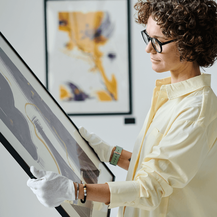 Artist looking at Artwork
