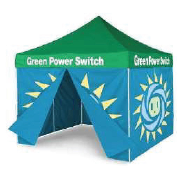branded tent for event that closes in front