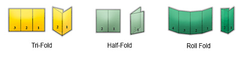 Brochure folding options tri-fold, half-fold, roll-fold, z-fold