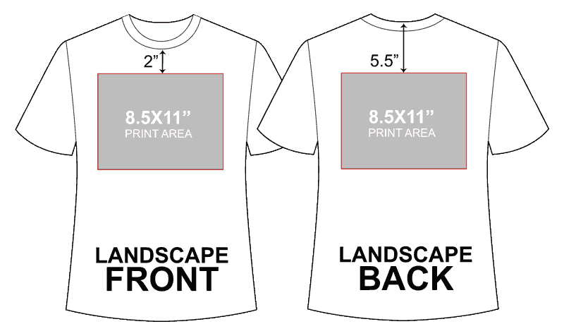 T-shirt landscape print area