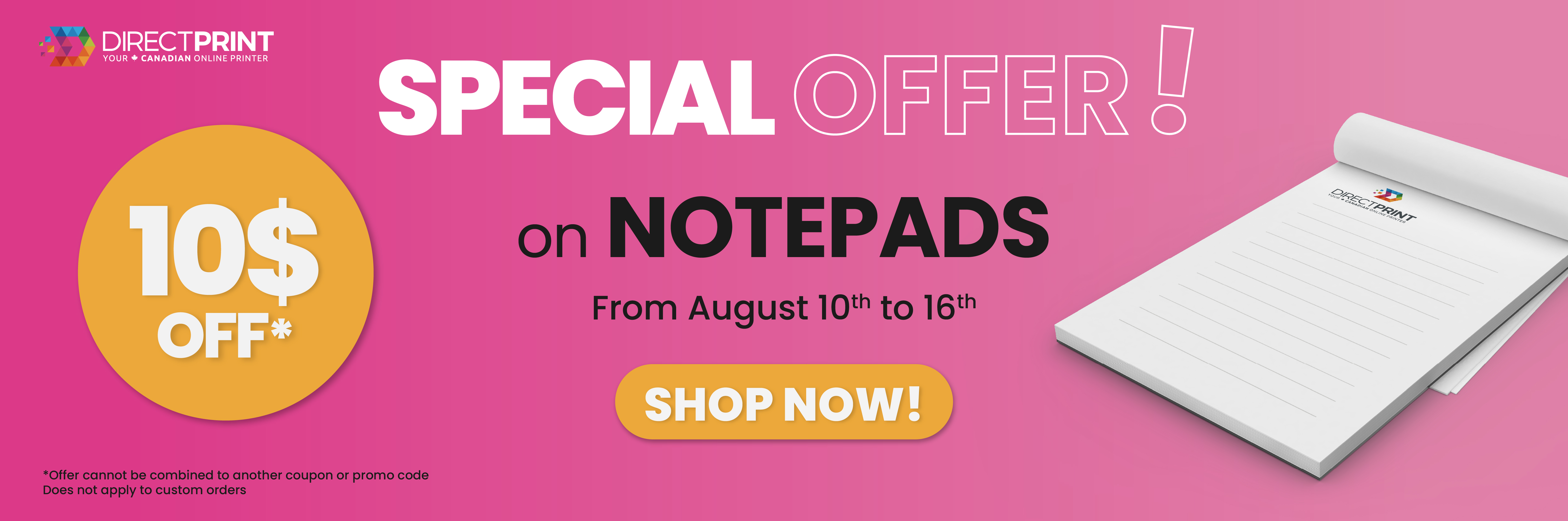 10$ off notepads