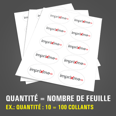 Feuilles de 10 autocollants (Oval 3"x2") Impression de feuilles de collants ovales 3x2 en papier autocollant au fini mat