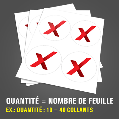 Feuilles de 4 autocollants (Rond 4po) Impression de feuilles de collants ronds 4" de diamètre en papier autocollant au fini mat