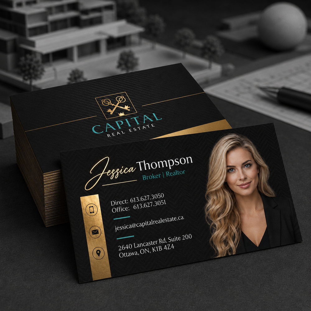 Premium soft-touch business cards with gold foil printing