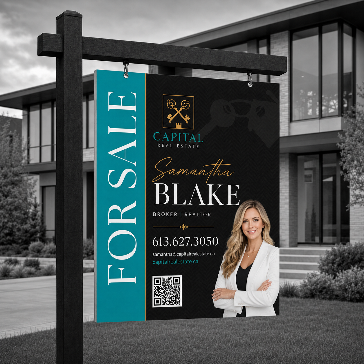 Capital Real Estate for-sale sign installed outside a modern home