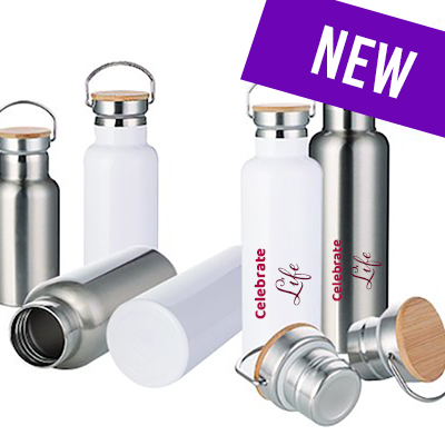 Photo Water Bottle with Bamboo Lid