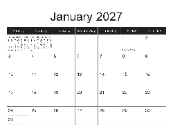 Canadian 2027 Calendar - Canadian Dates (December 2026 to December 2027)