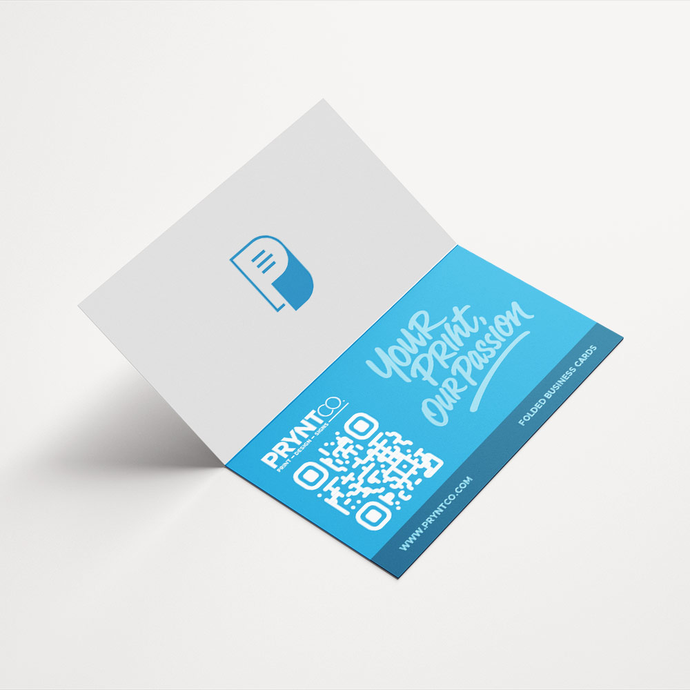 Folded business card opened to show the inside panels