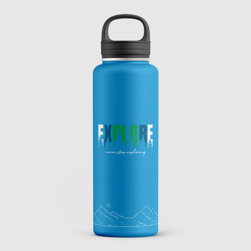 Custom branded reusable bottle displayed upright