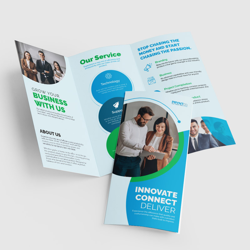 Folded custom brochures arranged in a full-colour print mockup
