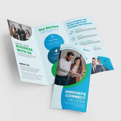 Folded custom brochures arranged in a full-colour print mockup