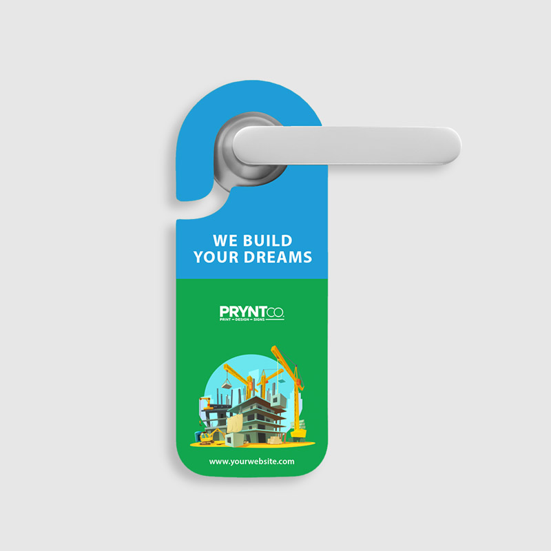Custom printed door hangers displayed in several designs