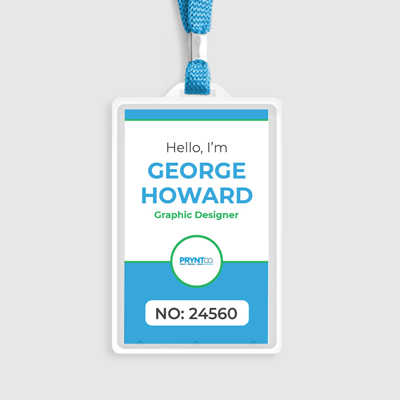 Custom branded name tags displayed with fasteners