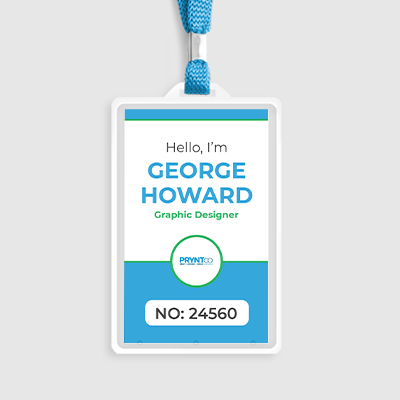 Custom branded name tags displayed with fasteners