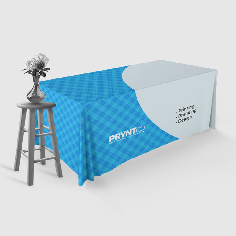 Custom table cover printed with a business logo