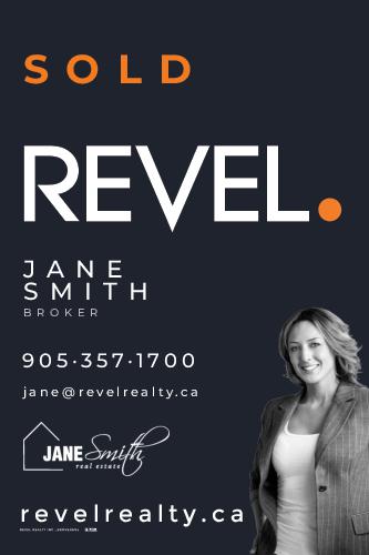 REVEL Realty SOLD Sign - 24x36 - Dark Blue with Agent Photo