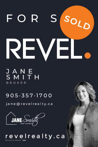 REVEL Realty SOLD Bubble Sign - 24x36 - Dark Blue with Agent Photo