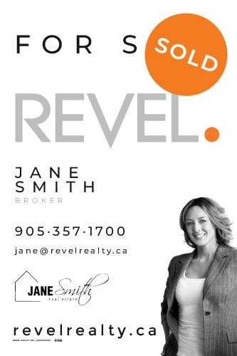 REVEL Realty SOLD Bubble Sign - 24x36 - White with Agent Photo