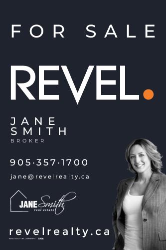 REVEL Realty For Sale Sign - 24x36 - Dark Blue with Agent Photo