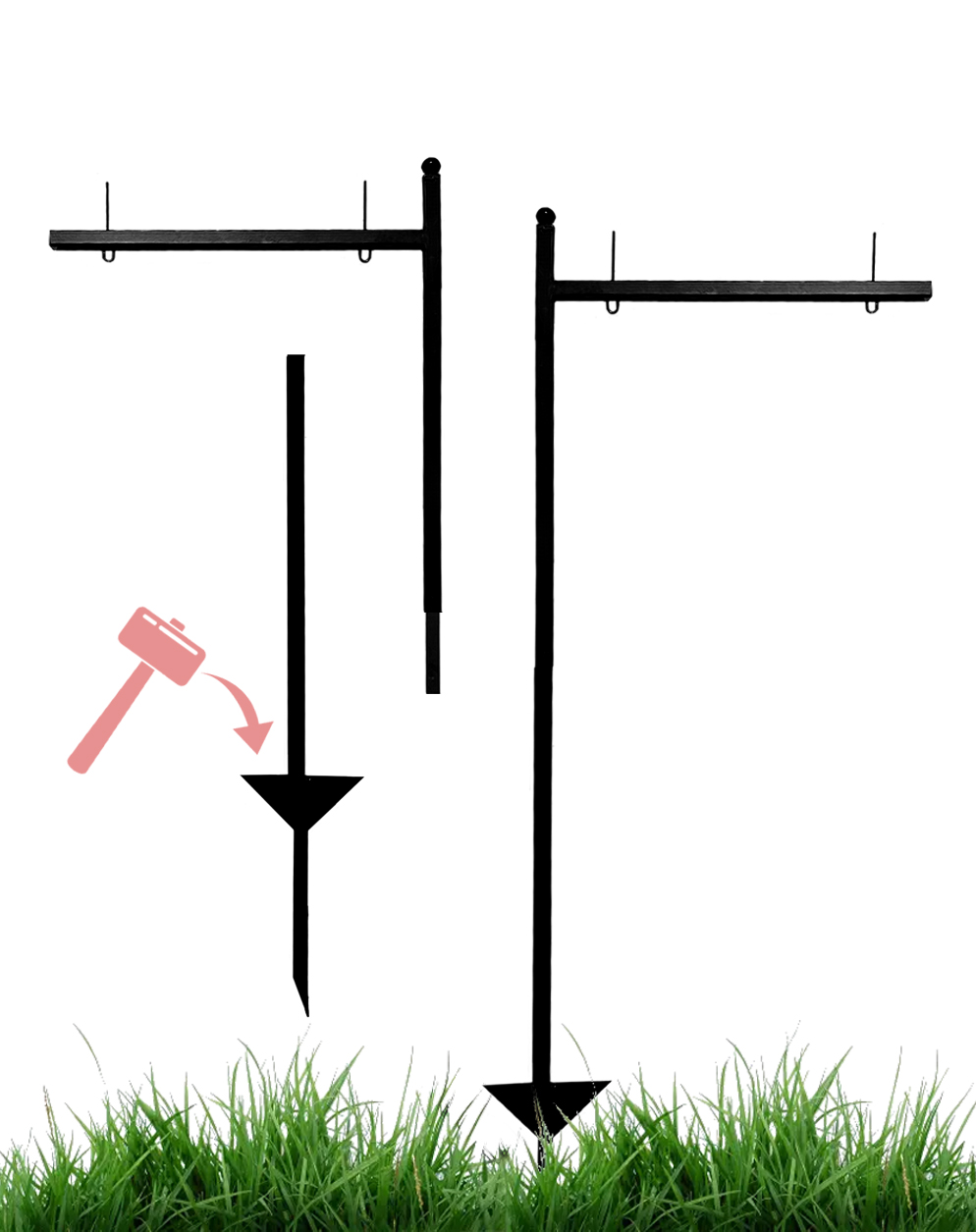 Black Steel Post - 38" Arm with pegs & base