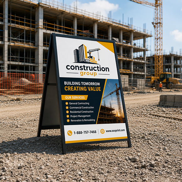 Construction Group A-frame sign at a construction site